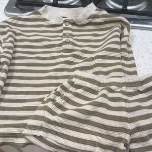 Rylee + Cru olive green and cream Striped Kids Matching Set